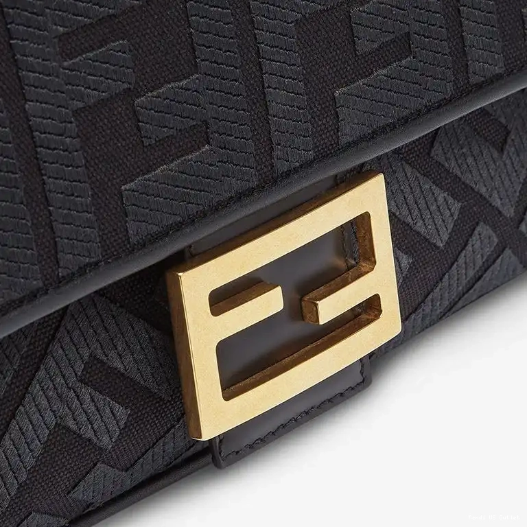 Cheap HOT Bag In with Laser Strap Canvas Motif Black Cut Baguette Medium Fendi FF 0405